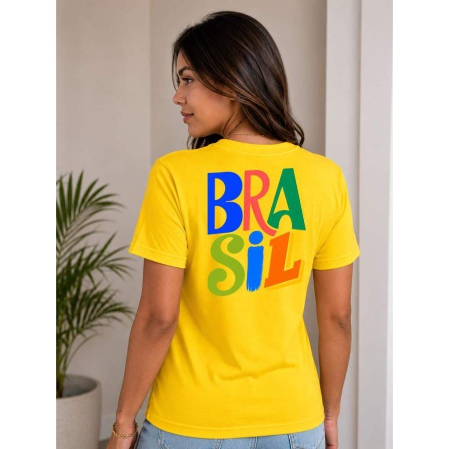 Camiseta Brasil Copa do Mundo Colorido Futebol Camisa Blusa Unissex Masculino Feminino Plus Size 100% Algodão