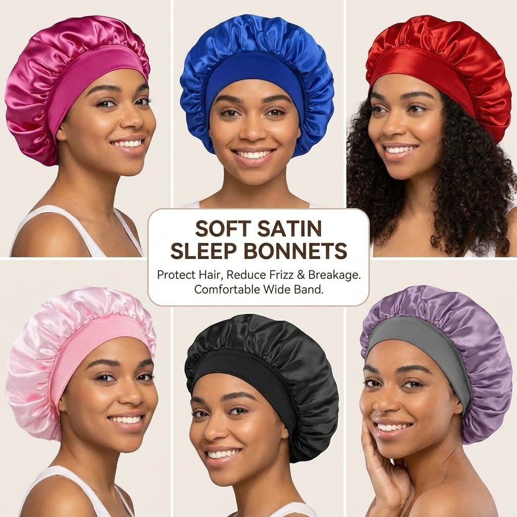 Kit 3 Toucas Cetim Faixa Larga | Sem aperto, Anti Frizz, para cabelos longos, cacheados e crespos