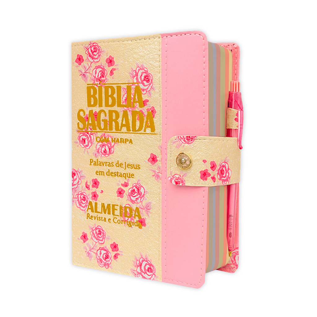 Bíblia Sagrada Feminina - Botão Floral e Rosa | ARC - João Ferreira de Almeida com Harpa e Índice por Cores