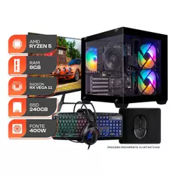 PC Gamer Forge, AMD RYZEN 5 3400G, Radeon Vega 11, 8GB DDR4, SSD 240GB, Completo com Monitor 21 e Periféricos