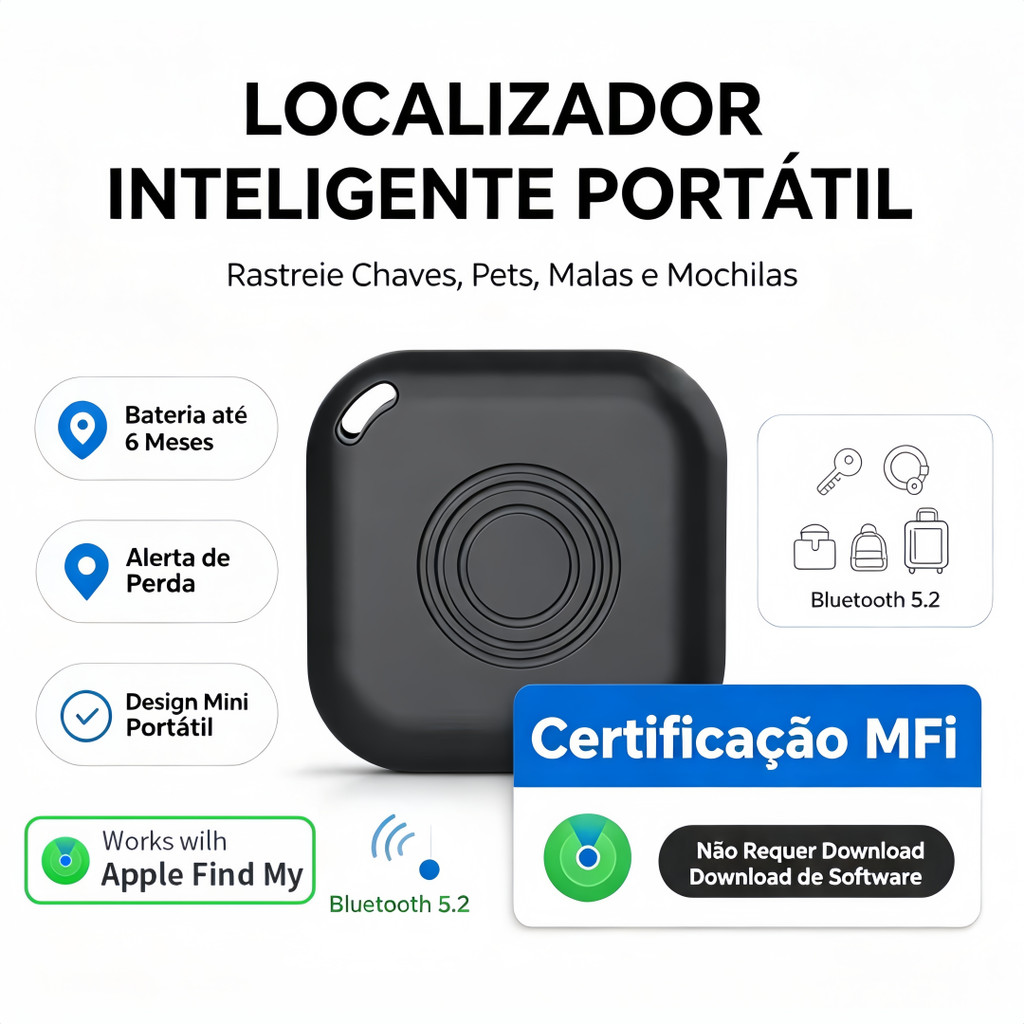 Rastreador GPS Inteligente com Certificação MFi – Localize Crianças, Chaves, Pets e Bagagens sem Limite de Distância