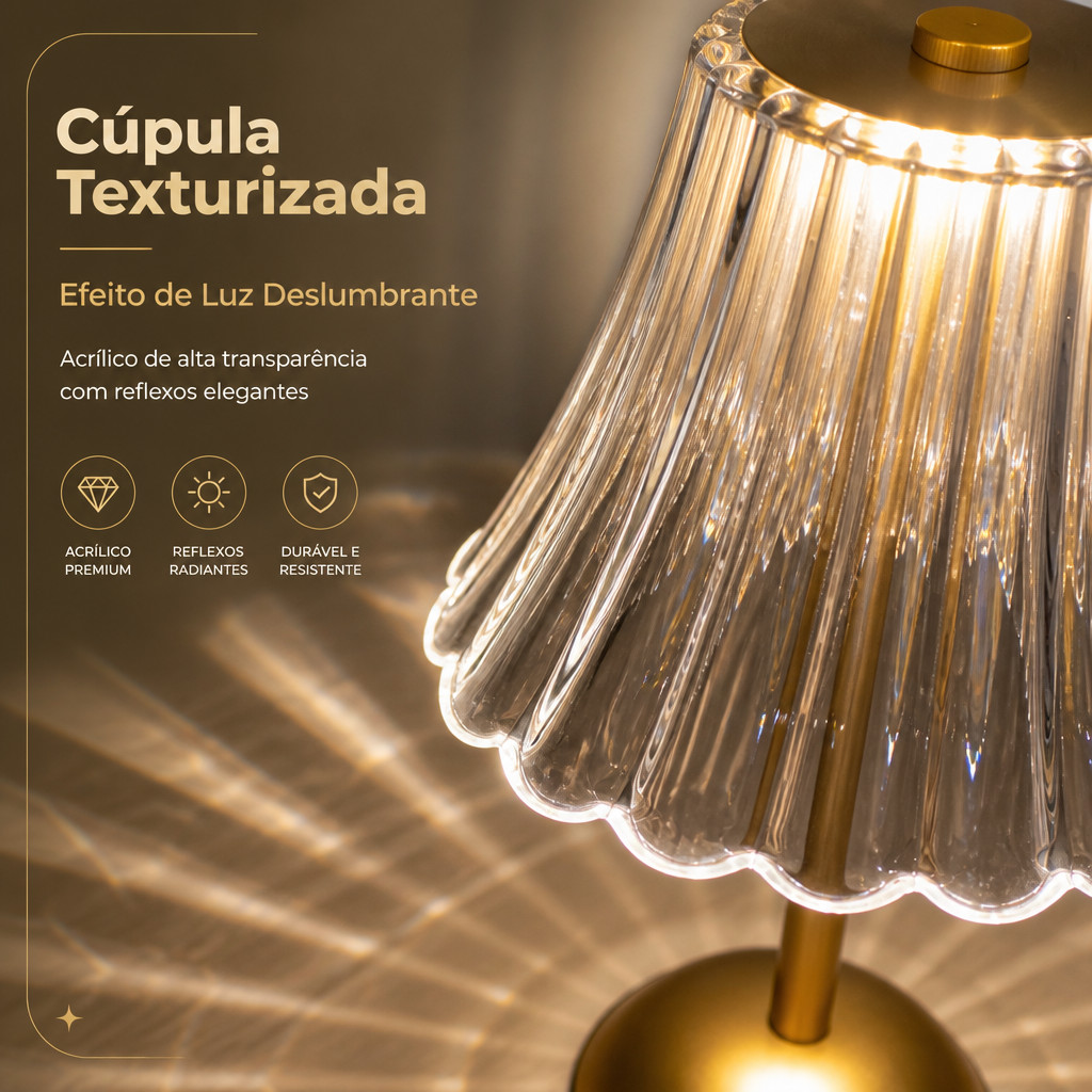 Luminária de Mesa Abajur de Acrílico com LED 3 Cores e Base Usb Dourada — foto 5