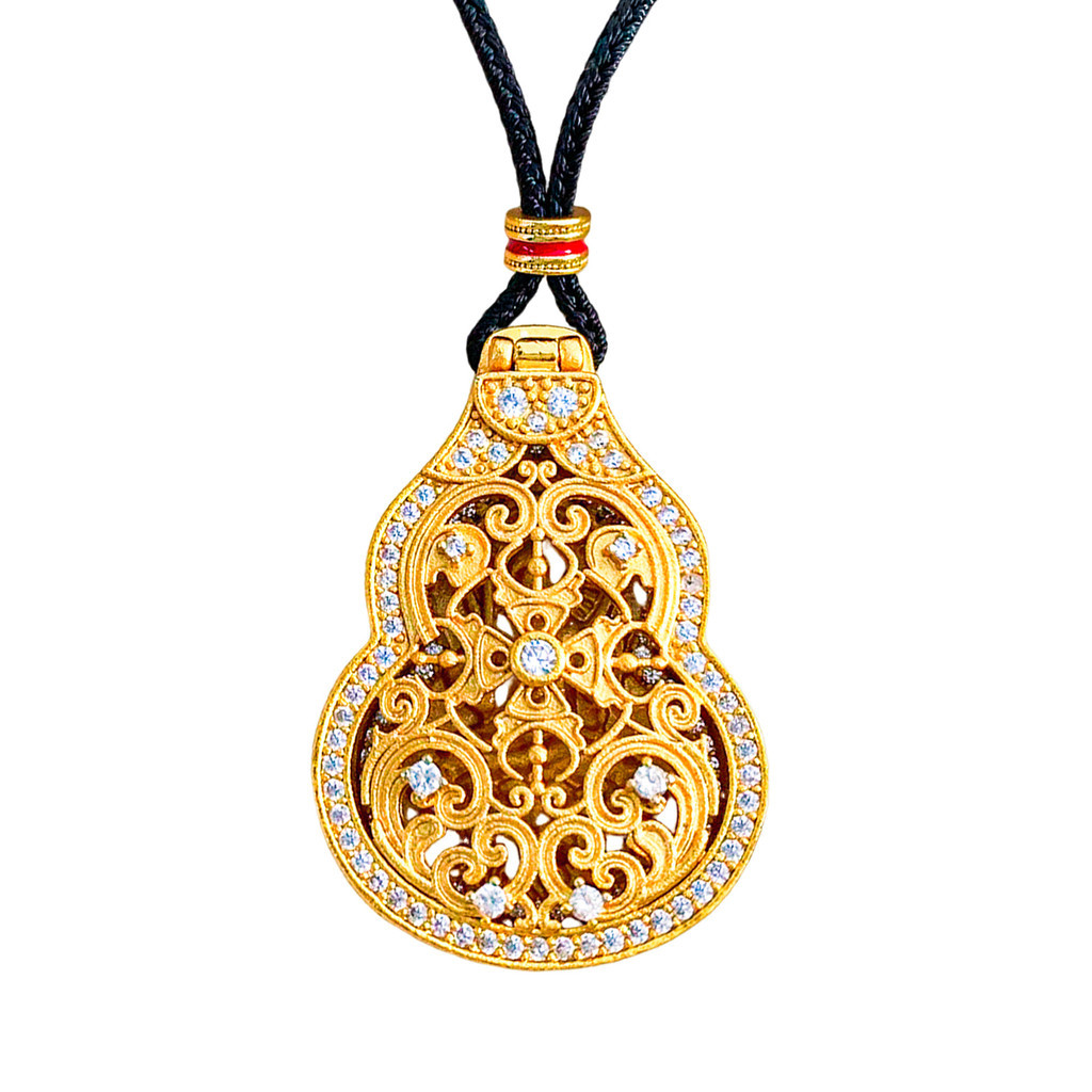 Colar auspicioso oito tesouros bússola Ruyi corda colar longo vietnã areia ouro diamante rotativo colar acessórios