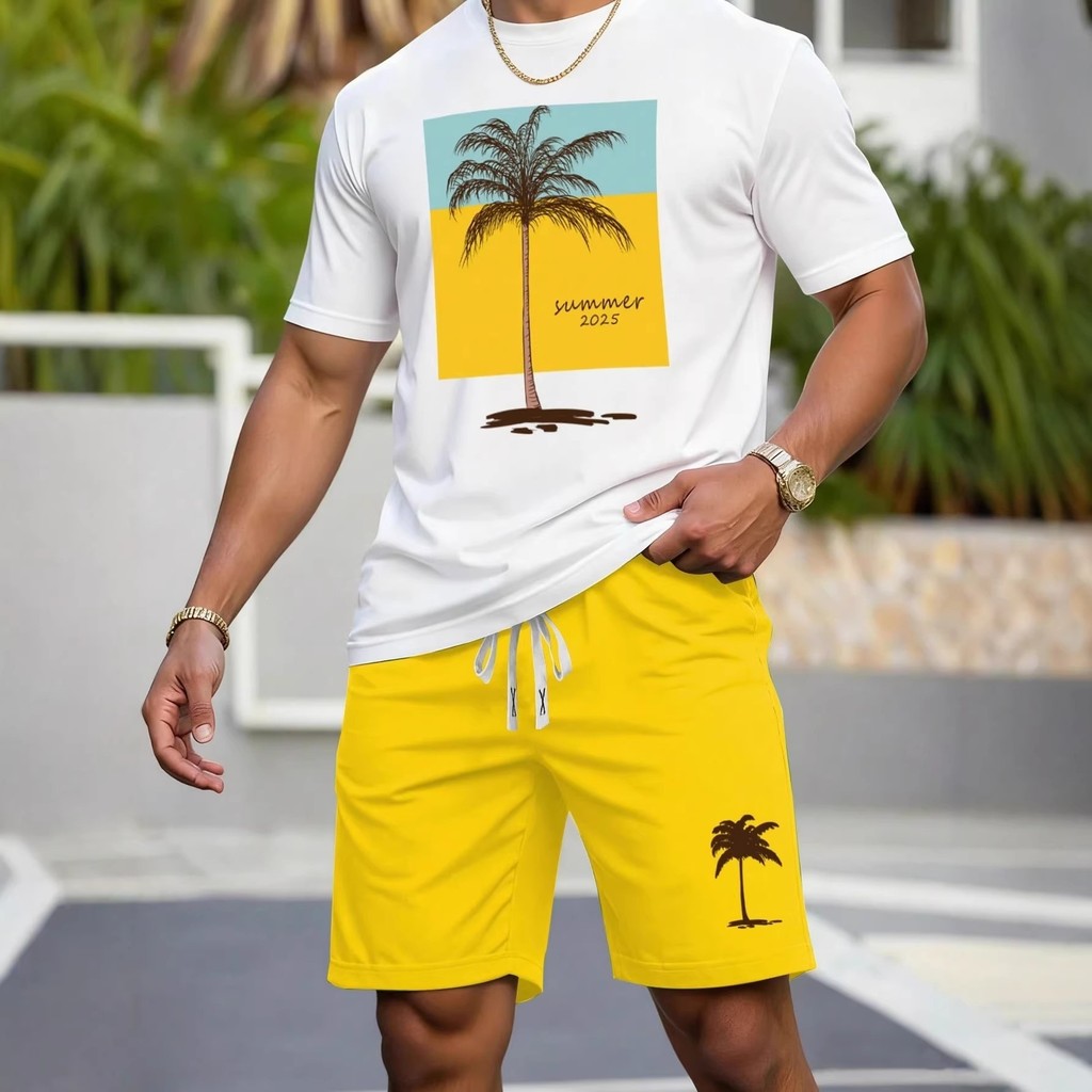 Conjunto de verão com shorts estampados, camiseta 3D, roupa esportiva masculina, conjunto casual digital de manga curta 