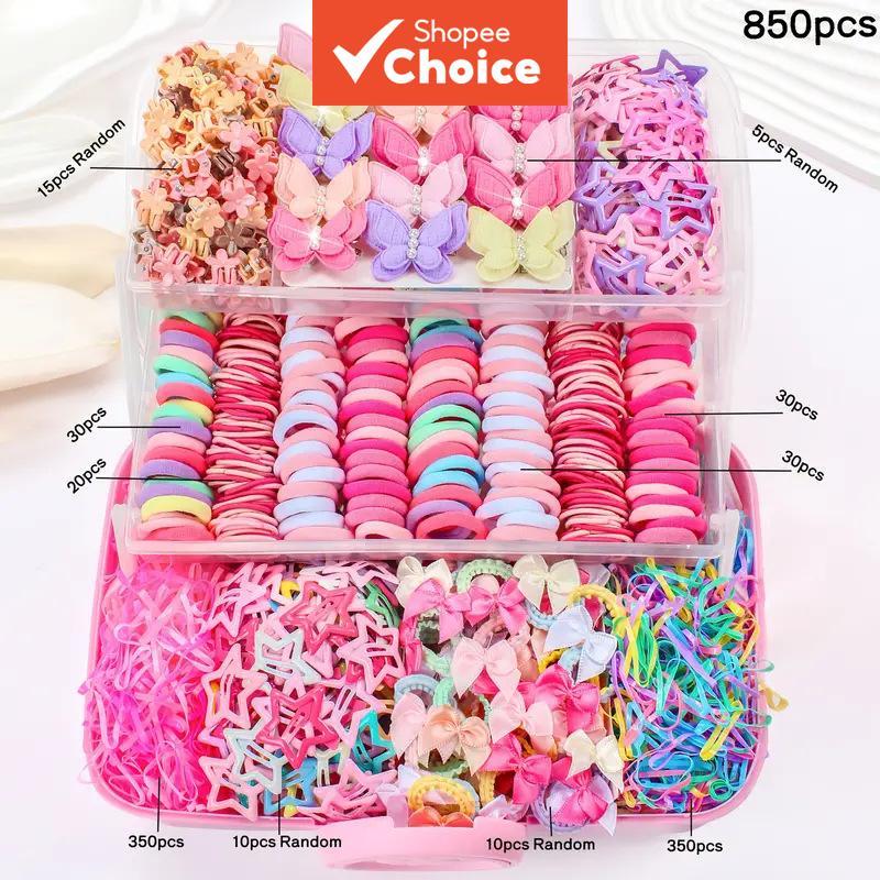 786pcs Crianças Meninas Acessórios De Cabelo Conjunto Multicolorido Sem Costura Laços Grampos Elásticos