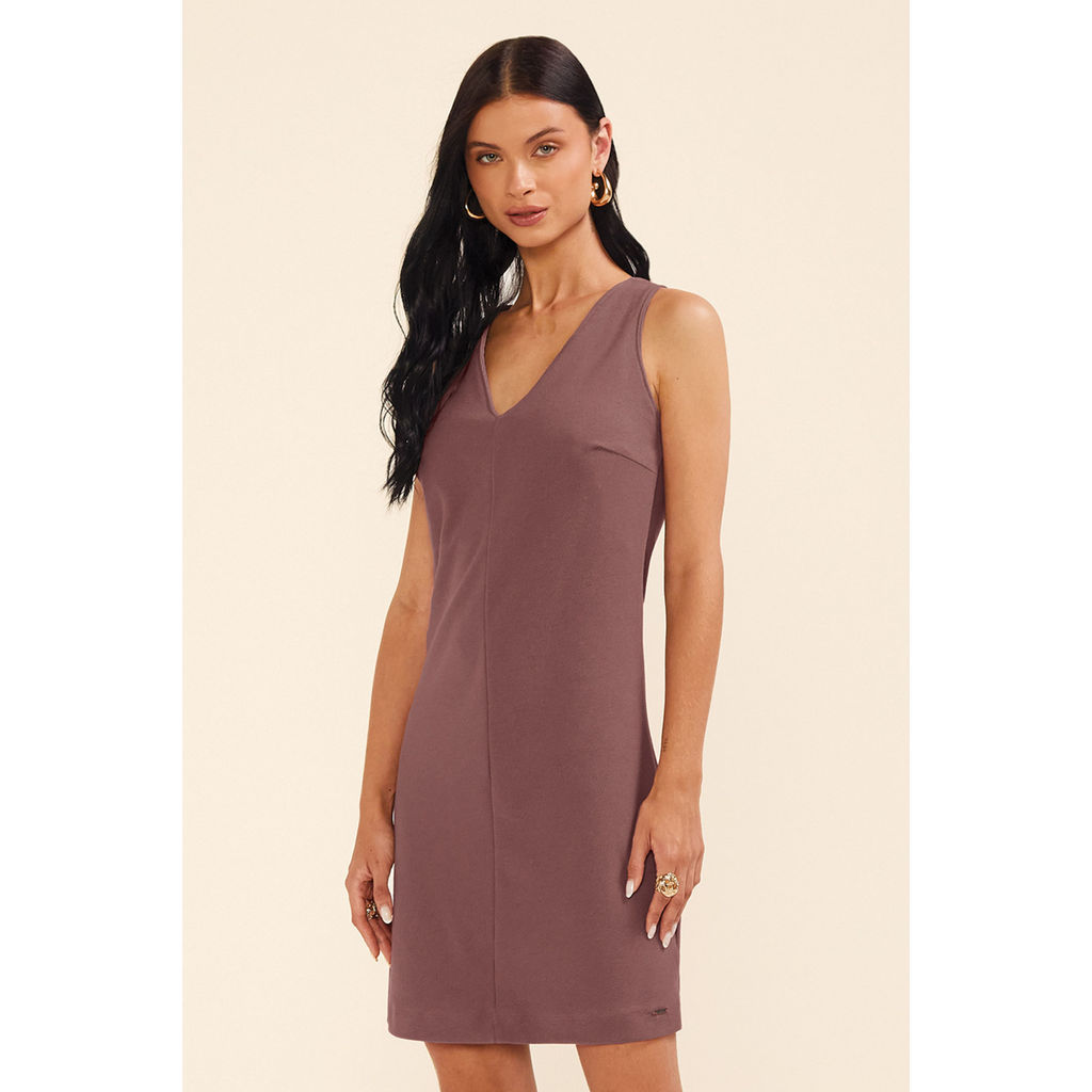 Vestido Curto Feminino Decote V Marialícia Marrom