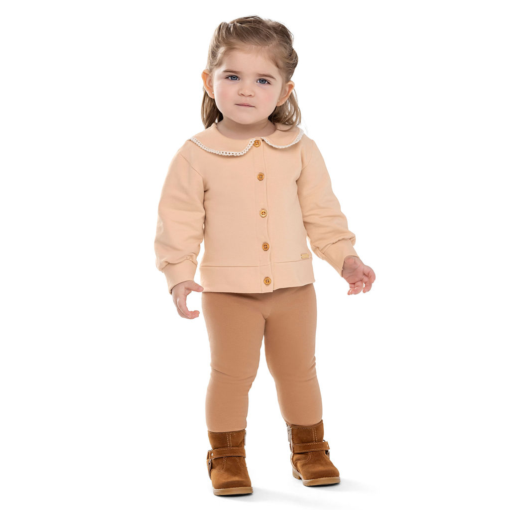 Conjunto Bebê Menina Gola Com Renda Colorittá Marrom