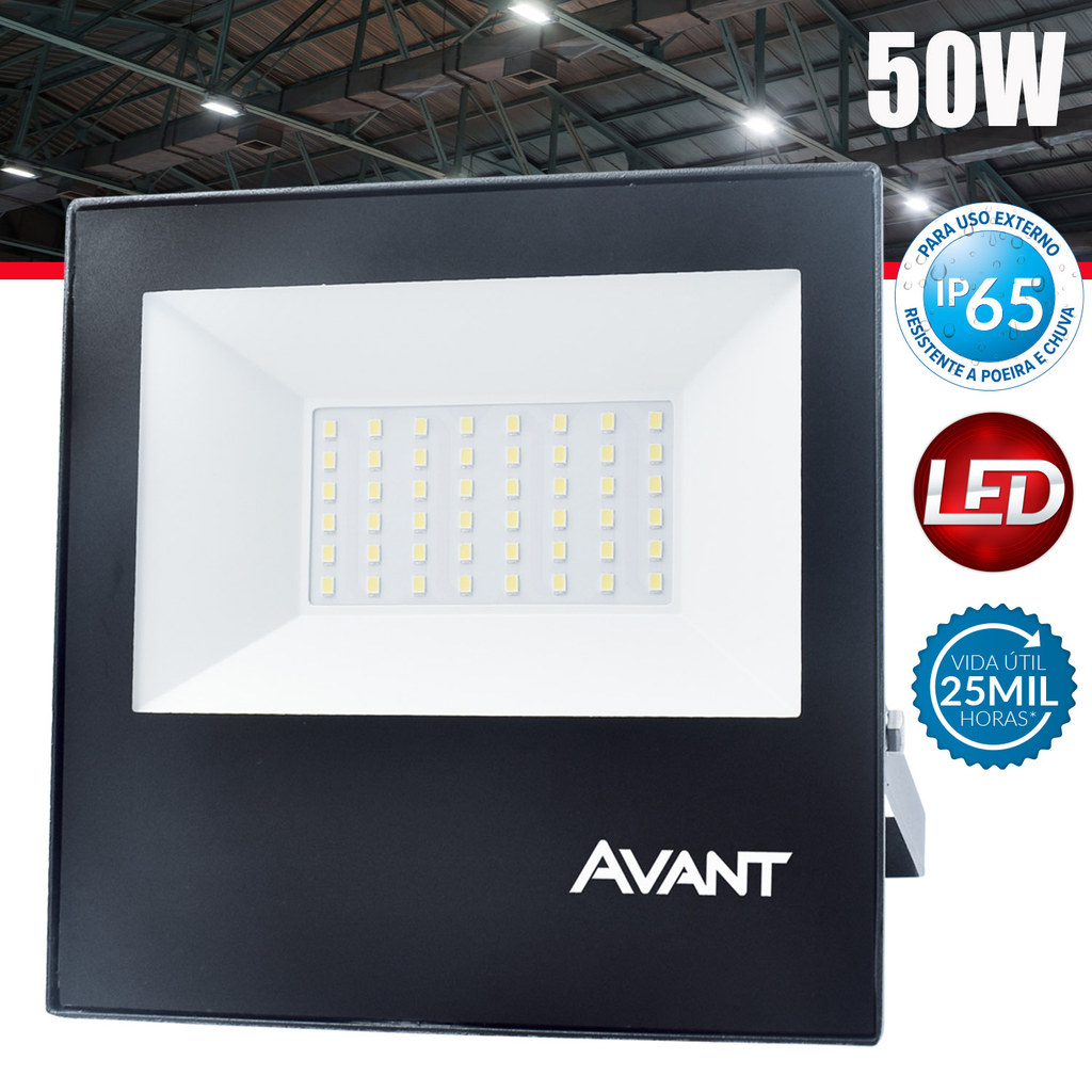 Refletor Slim50 Led Luz Branco Frio 6500k Bivolt 127v 220v Avant Potência 50W Iluminação Externa — imagem 2 de 2