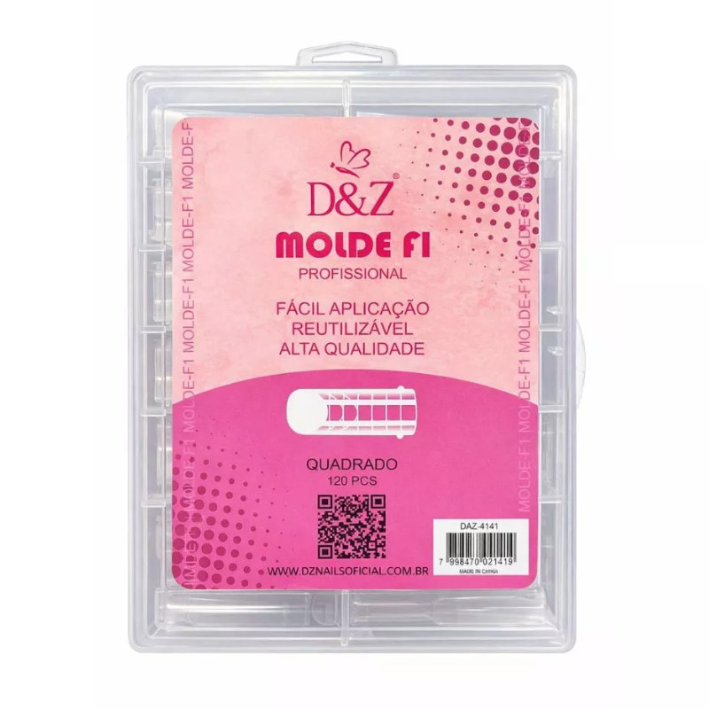 Molde F1 Quadrado D&Z Profissional – 120 peças | Alongamento Unhas Gel Polygel Acrílico