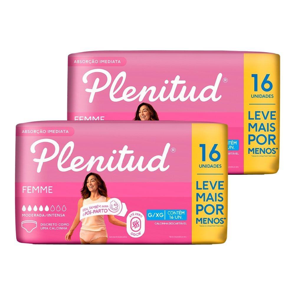 Fralda Descartável Plenitud Geriátrica para Adulto Femme Tamanho G/XG - 2 Pacotes com 16 Fraldas - Total 32 Tiras