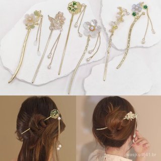 1/6 Pçs Palito Dourado Grampo De Cabelo/Pearl Tassel Estilo Chinês  Moderno Temperamento Flor Simples