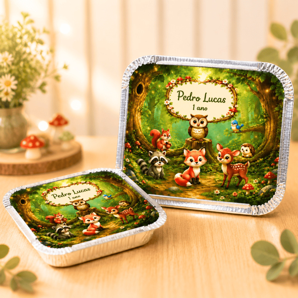 Marmitas Personalizadas 220ml Floresta Encantada Lembrancinha de Festa Bolo Aniversário