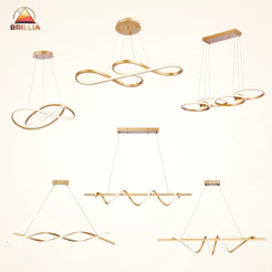 Lustre Pendente Teto LED Dourado 6 Modelos Espiral Ondulado Infinito Bivolt 3 Cores Sala de Jantar