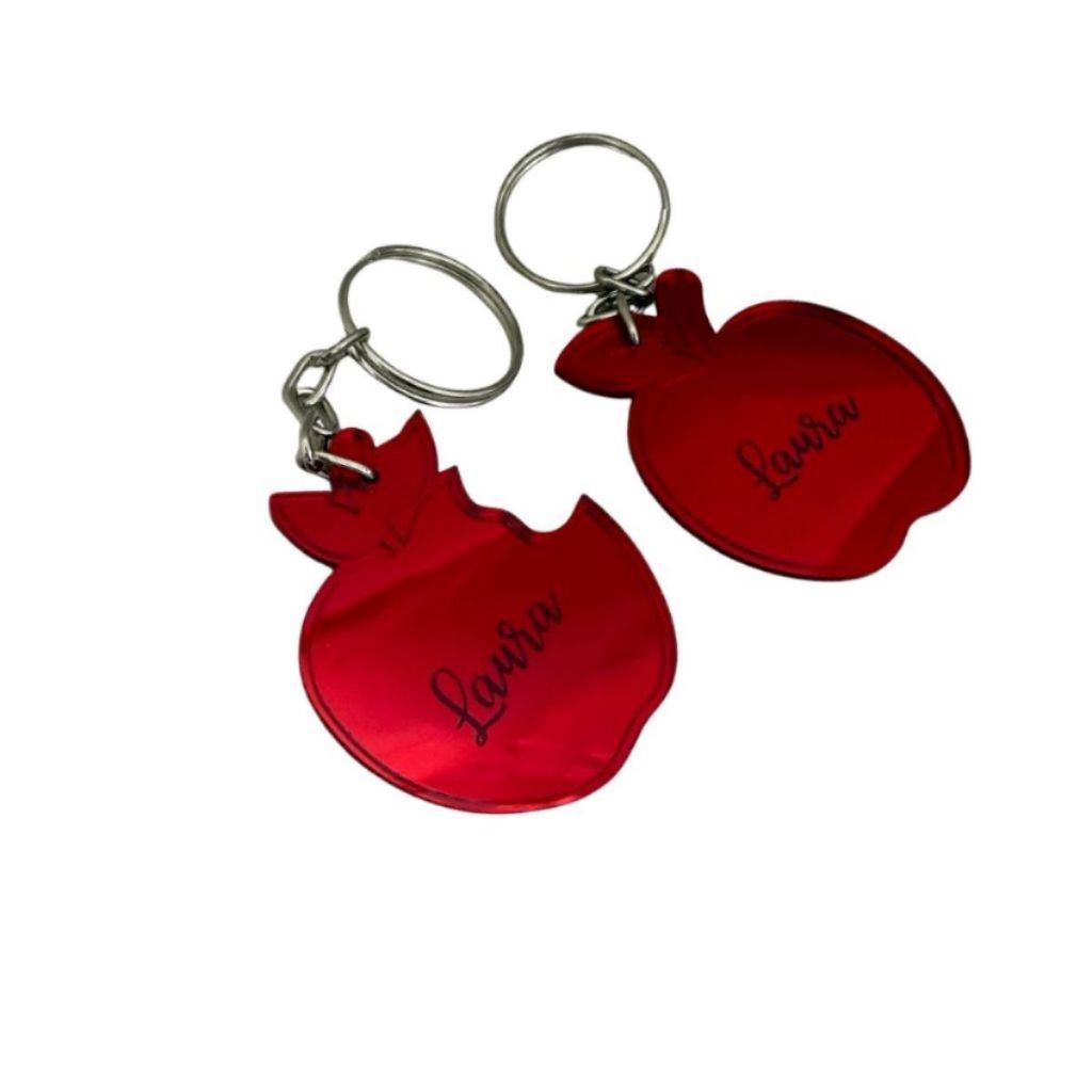 Chaveiro Maçã Acrílico Espelhado Personalizado Lembrancinha Branca de Neve Encantada Tema