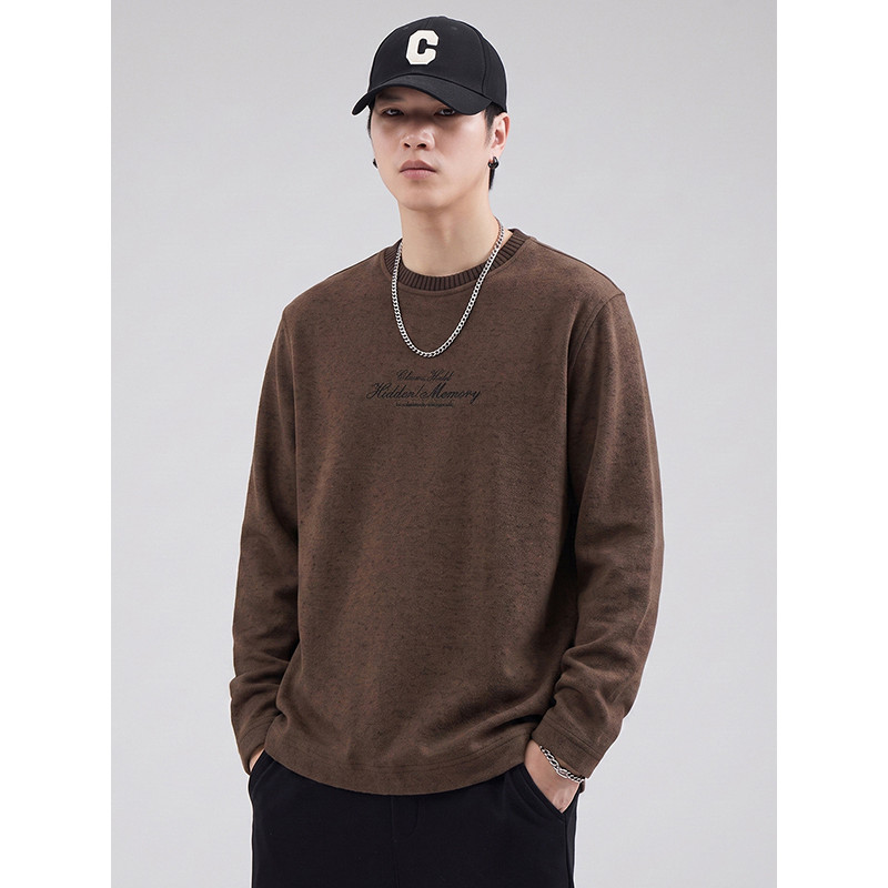 Americano Retro texturizado carta impressa moletom masculino outono interior solto Plus Size manga comprida camiseta cam