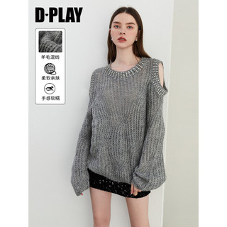DPLAY [Huipin] Suéter cinza de malha elegante sem alças com contas Top feminino 2026 outono novo estilo