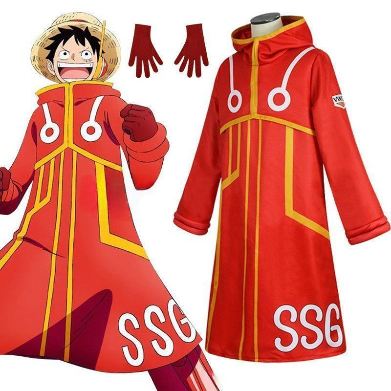 Fantasia de Cosplay do Anime One Piece, Fantasia do Luffy com Chapéu em Forma de Ovo e Luvas para Festa de Carnaval O0DL