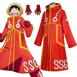 Fantasia de Cosplay do Anime One Piece, Fantasia do Luffy com Chapéu em Forma de Ovo e Luvas para Festa de Carnaval O0DL