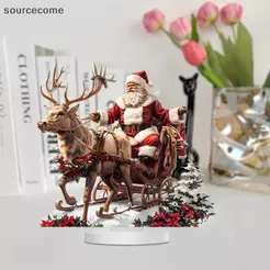 [sourcecome] Decoração De Mesa De Trenó De Rena De Papai Noel Com Base Enfeites De Natal Acrílicos 2D 2025 Xmas Navidad
