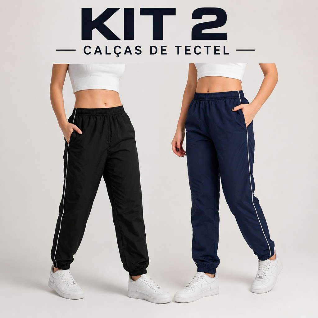 Kit 2 Calças Jogger Femininas Tactel Elastano Secagem Rápida Treino Academia Caminhada Dia a Dia