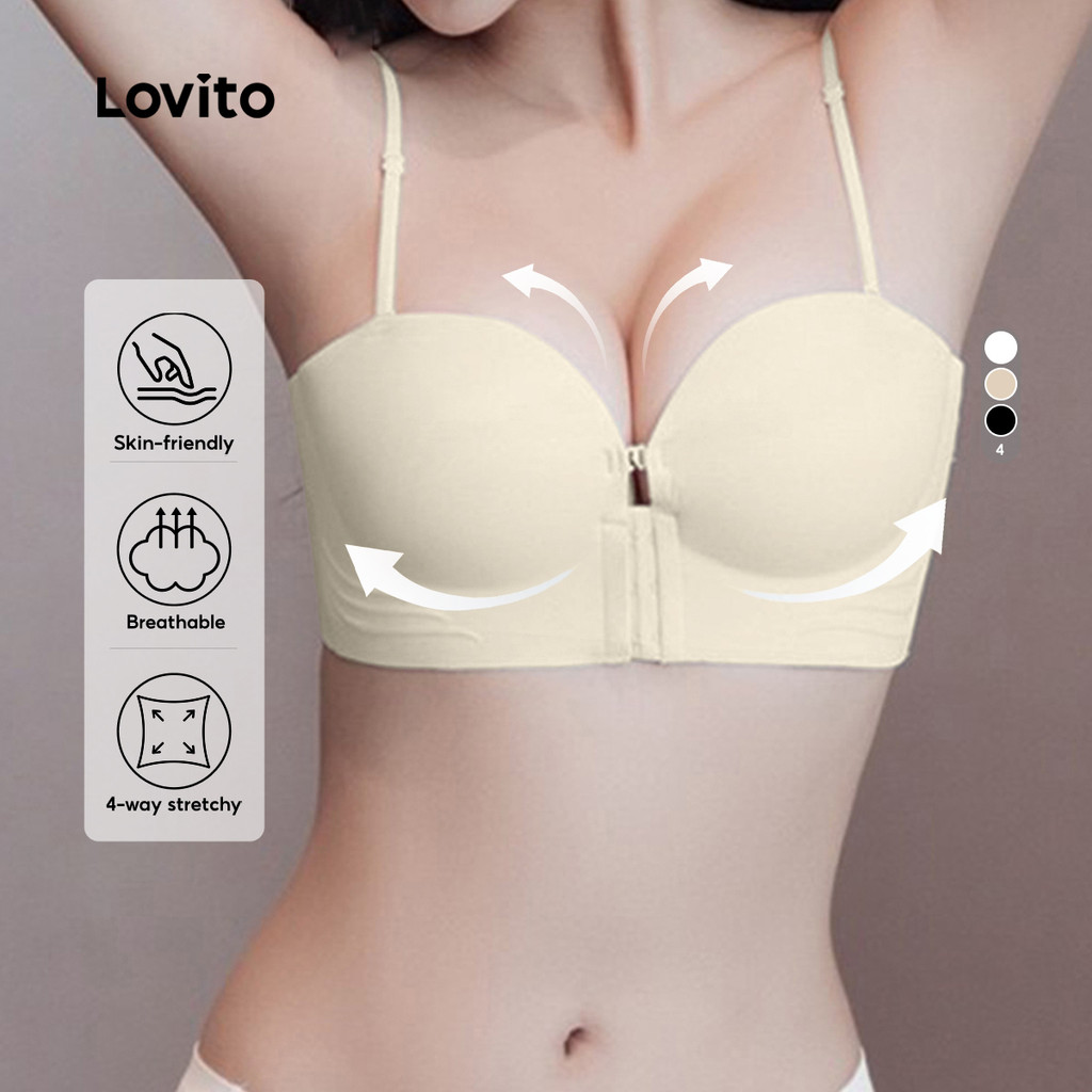 Lovito Casual Bralette De Pele Macia Com Botões Na Frente Sutiã De Verão Para Mu