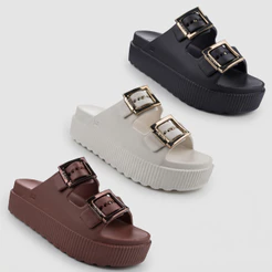 Tamanco Slide Feminino Zaxy Partner Air High Plataforma Fivelas Douradas