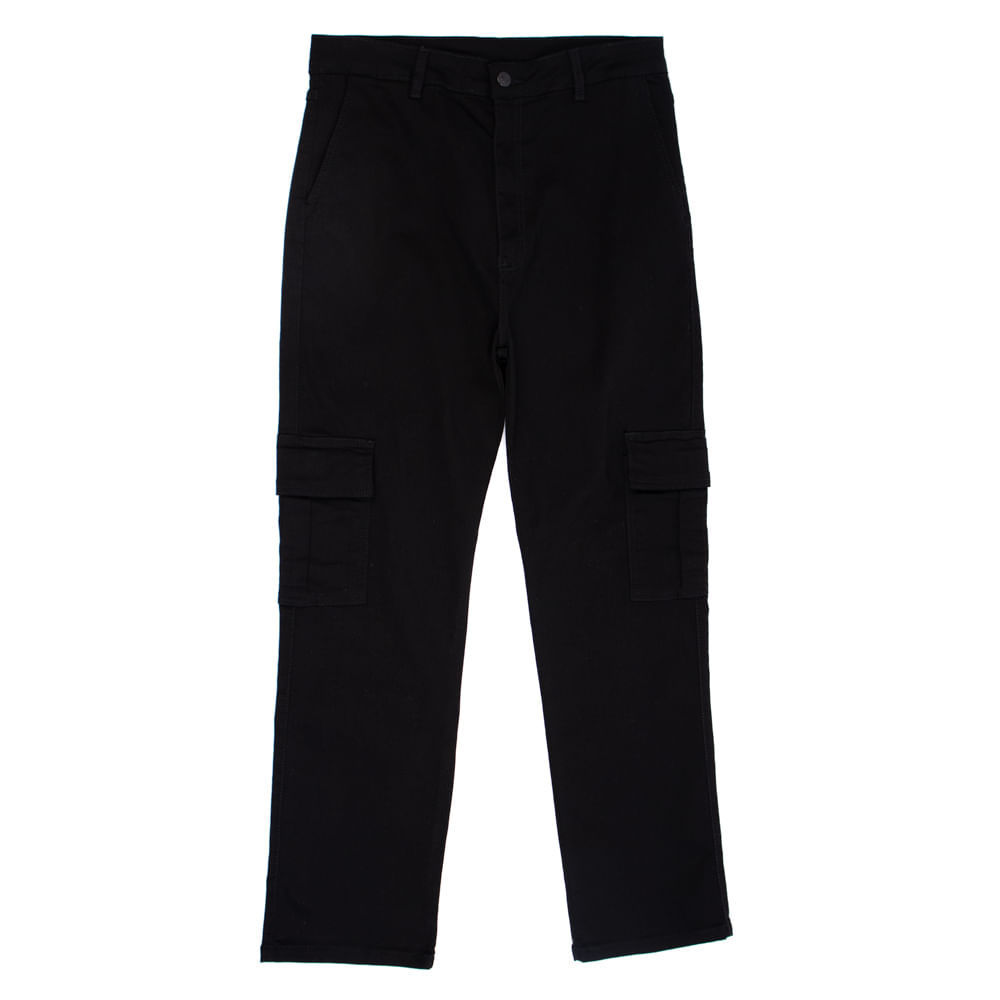 Calça Feminina Sawary Plus Size Cargo Sarja Preto