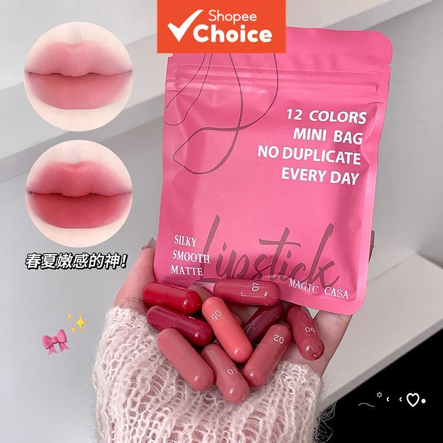 Conjunto De Doze Mini Batom Nebuloso , Presente Cosmético Hidratante Macio E Sedoso Rosa
