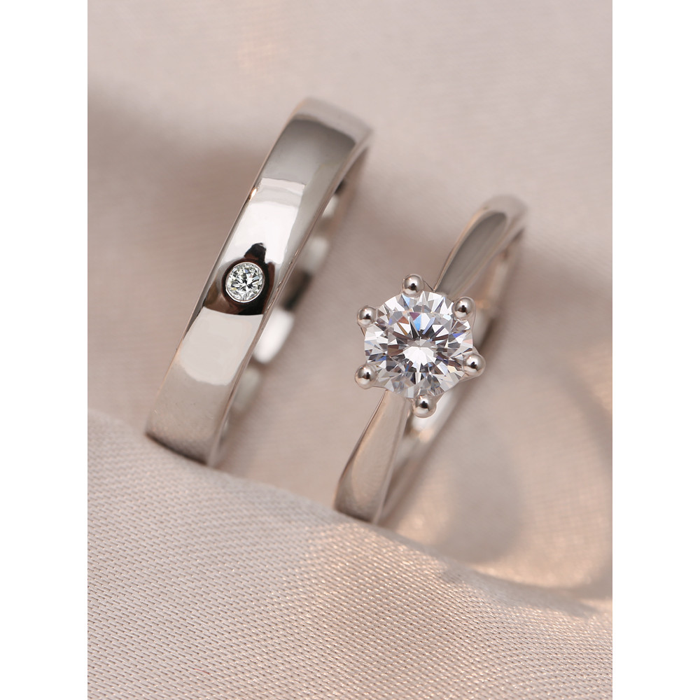 50 pontos simulação anel de diamante casal anel de casamento simples feminino anel boca viva masculino proposta cerimôni