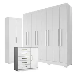 Guarda Roupa Casal Porto 8 Portas 4 Gav C/Cômoda Sapateira Milão+Multiuso 2Portas 2000191 Branco Tx