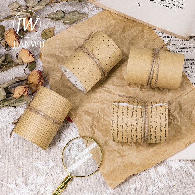 Fita de Papel Kraft JIANWU 6cm x 300cm Versão Retro/Inglês/Kawaii/Material Escolar MUKX
