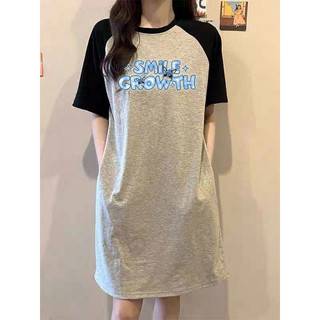 Verão solto maternidade Homewear moda costura pequeno pijama exterior usar simples camiseta vestido de comprimento médio