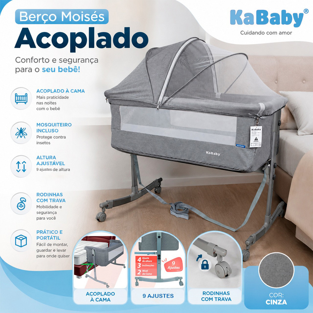 Berço Portátil Moisés Co-bed Balanço E Cinta Com Mosquiteiro