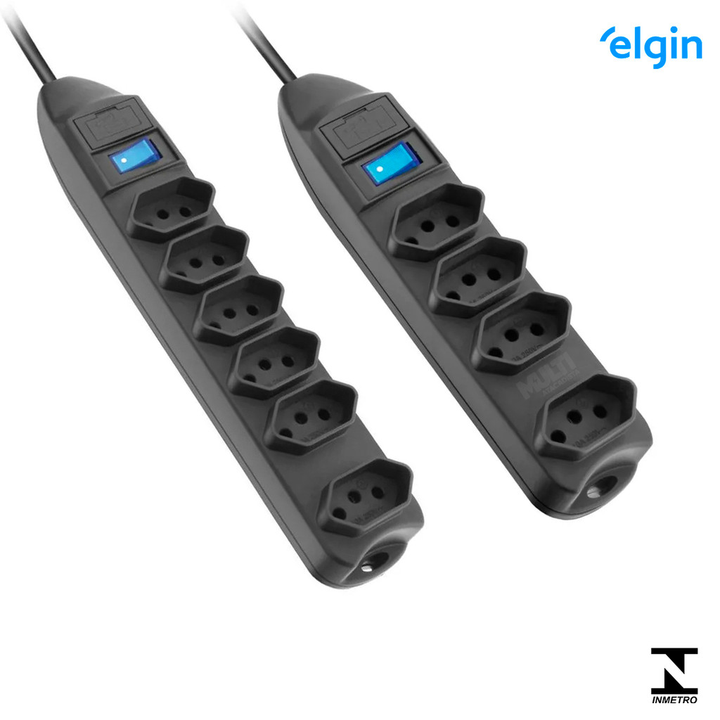 Protetor Filtro De Linha Régua De Tomadas Elgin 1,5M 4 ou 6 Tomadas Chave Liga/Desliga