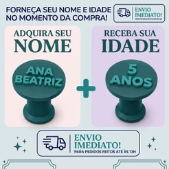 Carimbos Personalizados Nome e Idade para Brigadeiro e Doces Confeitaria Festa Anivesario Infantil