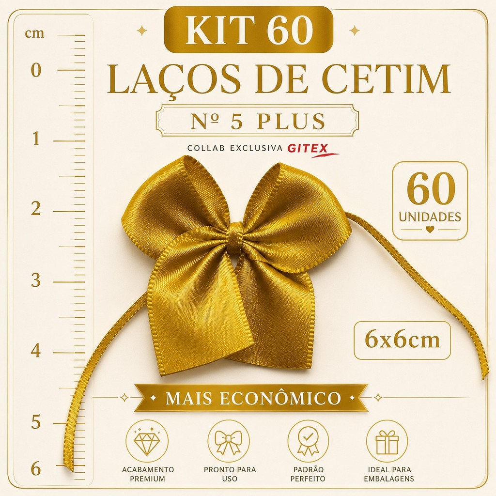 Kit 60 Laços de Cetim Nº5 Borboleta 6x6cm Lacinhos para Doces Embalagens e Festas
