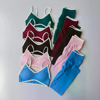 Conjunto Feminino Sem Costura de 2 Peças com Alças, Sutiãs Esportivos e Leggings de Cintura Alta para Fitness e Moda 668