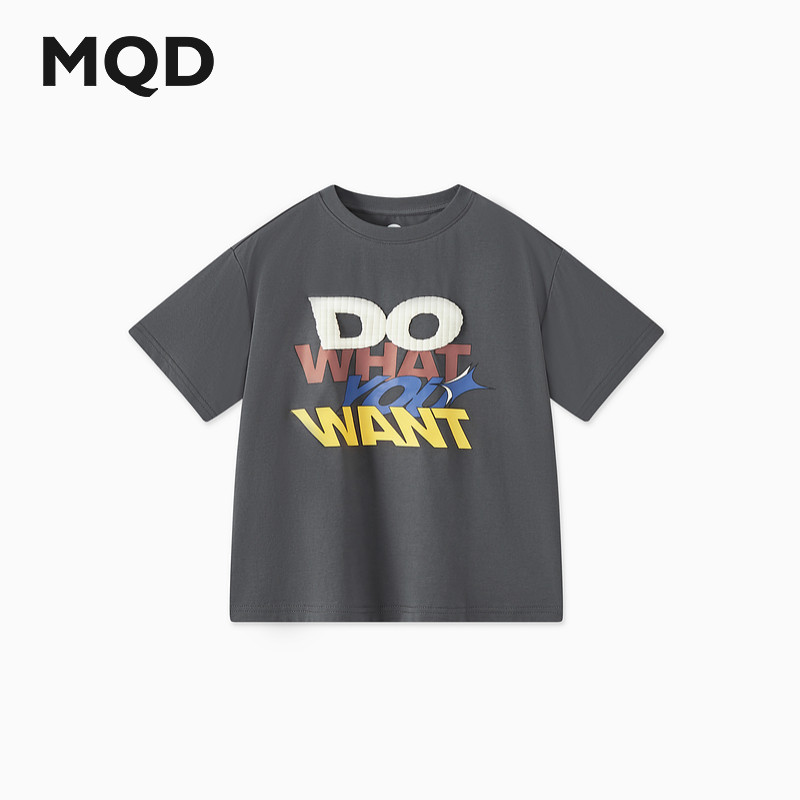 MQD roupas infantis menino grande em torno do pescoço camiseta 24 verão novo estilo infantil na moda legal Casual letras