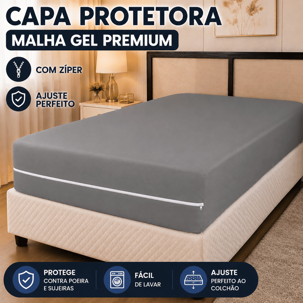 Capa Protetora para Colchão Premium Malha Gel com Zíper Proteção Contra Poeira Sujeira Solteiro Casal Queen King