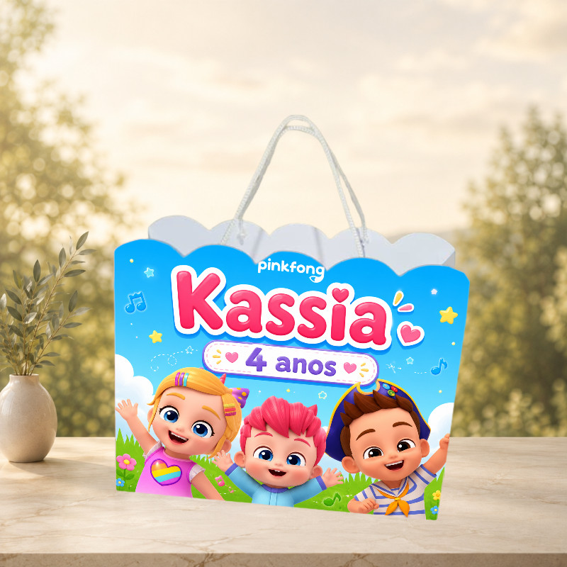 Sacolinha Bebefinn Personalizada com Nome e Idade Pegue e Monte Lembrancinha de Aniversário Festa Infantil