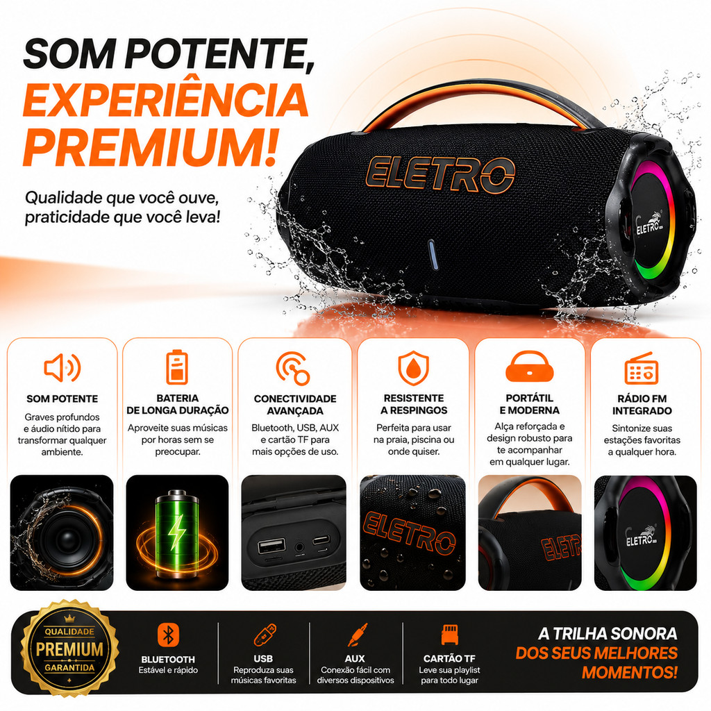 Caixa De Som Bluetooth 500w Graves Potentes Bass Boost Alta Potencia Potatil Bombox 110V/220V