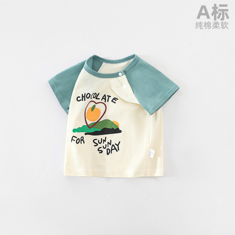 Bebê puro algodão camiseta verão roupas de manga curta crianças em torno do pescoço topo do bebê dos desenhos animados v