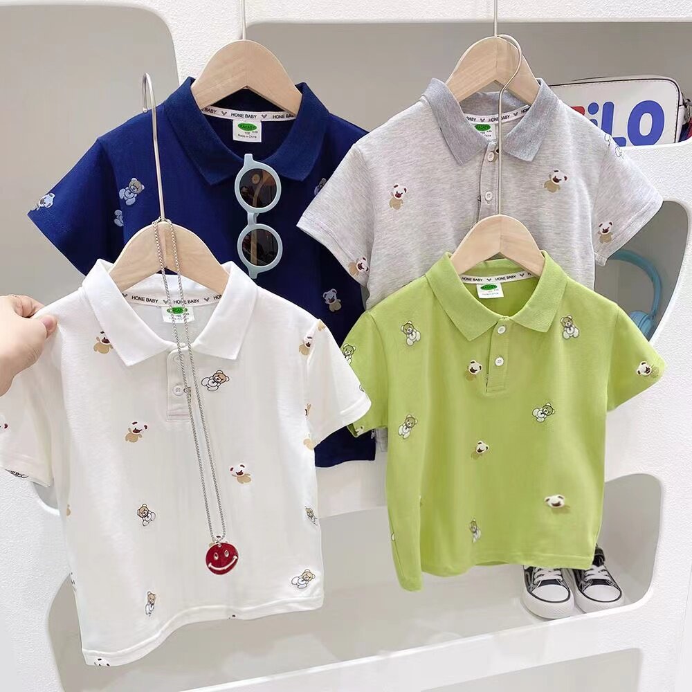 Meninos camiseta de manga curta camisa polo verão crianças bebê camiseta topo versão coreana lapela crianças bonito bran