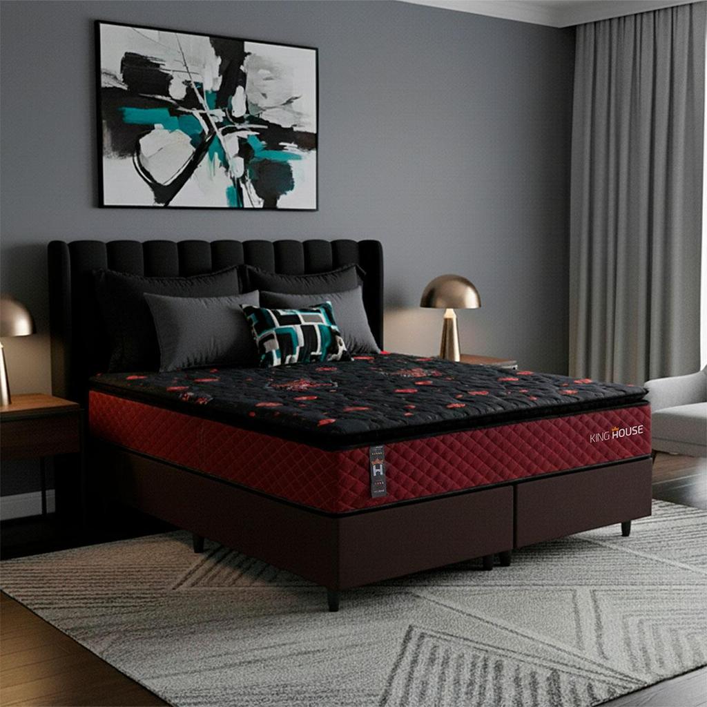 Conjunto Cama Box c/ Molas Ensacadas Toronto Vermelho Queen 158x198x66
