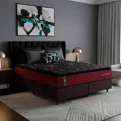 Conjunto Cama Box c/ Molas Ensacadas Toronto Vermelho Queen 158x198x66