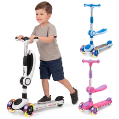 Patinete Infantil 3 Rodas 2 em 1 Assento Ajustável Luz LED Musical Dobrável Menino Menina