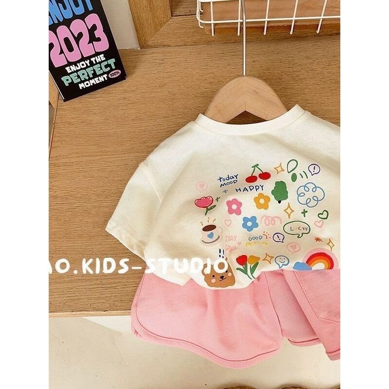 100% algodão crianças verão manga curta camiseta versão coreana All-Match impressão dos desenhos animados menina bebê Ca