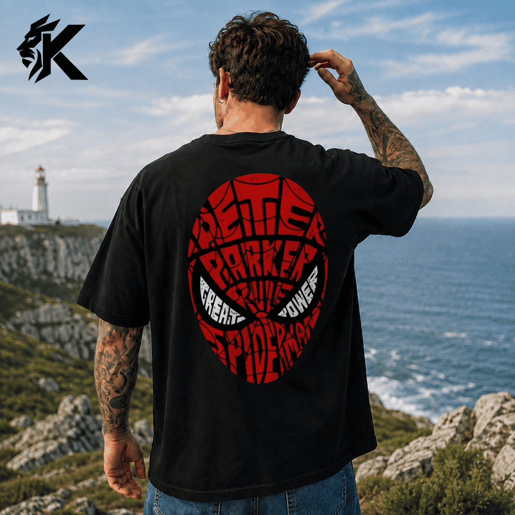 Camiseta Máscara Aranha Herói Filme 100% Algodão Penteado Estampa Grande Profissional Streetwear Unissex Oversize