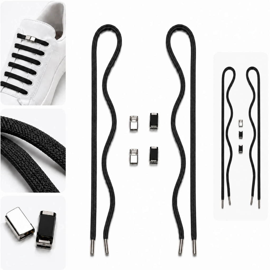Cadarço Elástico com Fecho Magnético Preto Par de Cadarço Elástico com Fecho Magnético para Tênis – 150cm