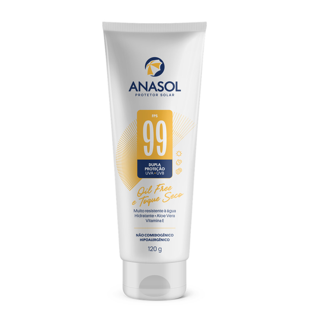 Protetor Solar Anasol FPS 99 120g Toque Seco Oil Free Aloe Vera Todos Tipos de Pele